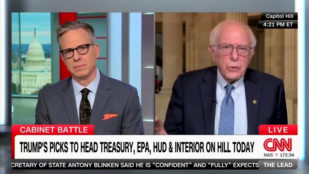 CNN’s Tapper to Bernie Sanders: ‘Have You Seen Any Evidence of Biden Doing Anything About the Oligarchy During His Four Years of Presidency?’