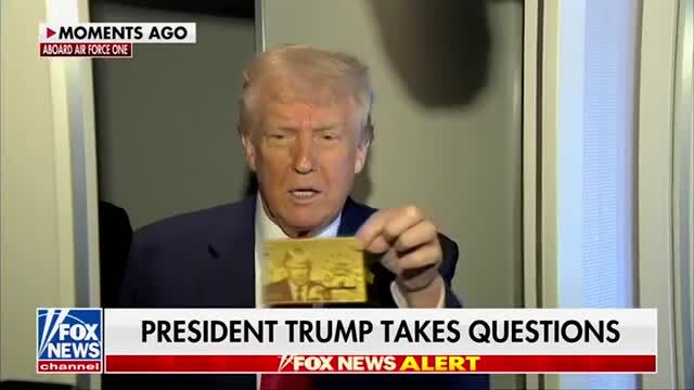 ‘Anybody Want to Buy One?’: Trump Shows Off $5 Million Gold Card with His Face on It