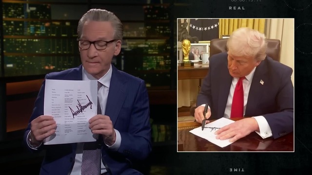 Bill Maher Shows a List of Insults Trump Said About Him, Which Trump Signed During Their W.H. Meeting
